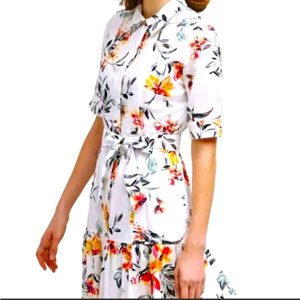 Calvin Klein Floral Sun Dress Timeless Cotton Short Sleeve  Sz 2 NEW - Picture 2 of 6